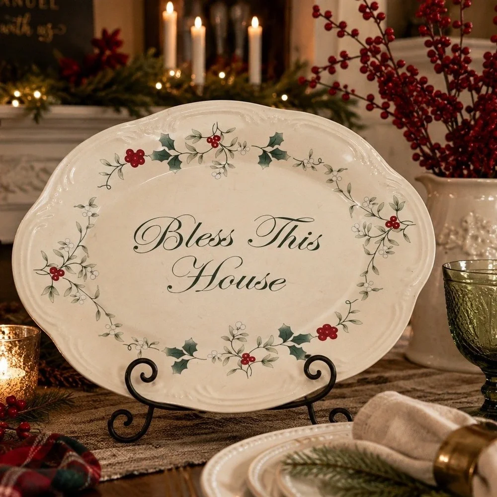 Pfaltzgraff Winterberry Bless This House Platter Christmas Holiday Serveware
